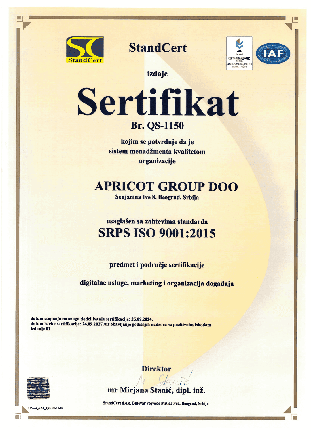 Sertifikat ISO 9001:2015